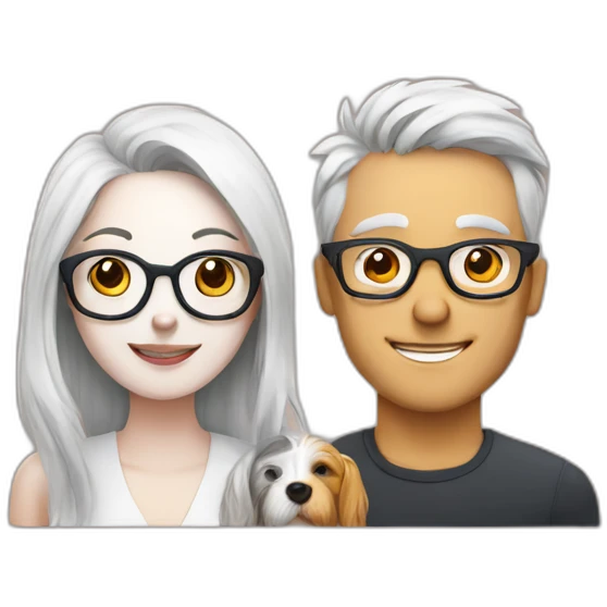 Man with glasses anda woman with a westie dog girl emoji