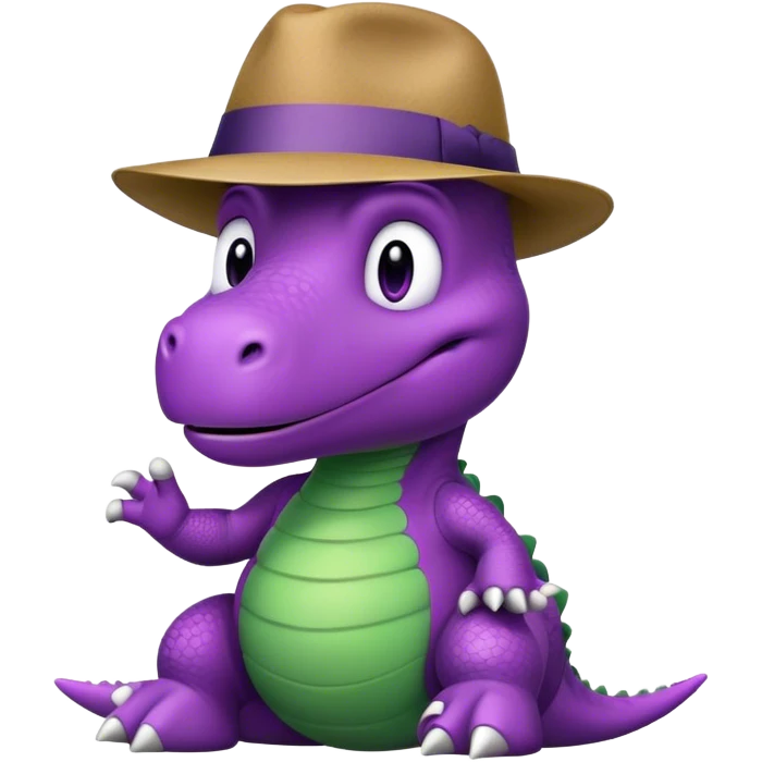 Barney the dinosaur tips fedora emoji