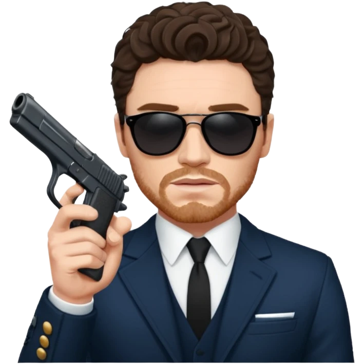 Richard Madden as his character in the Bodyguard TV series, with sunglasses on and a gun in his hand. emoji