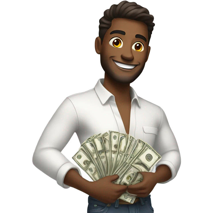 Guy with brown skin in white long sleeve wins money emoji
