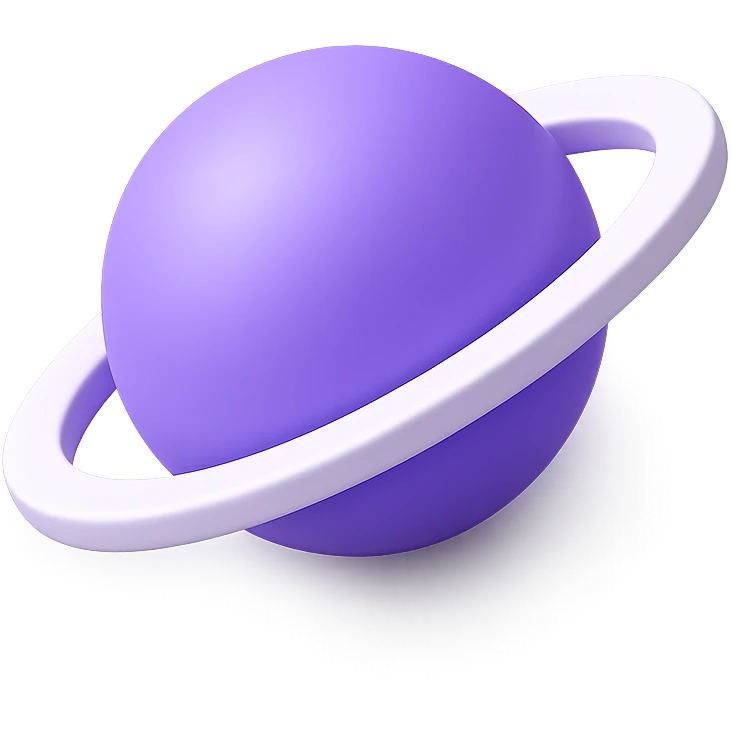 purple Saturn planet with rings, stylized emoji