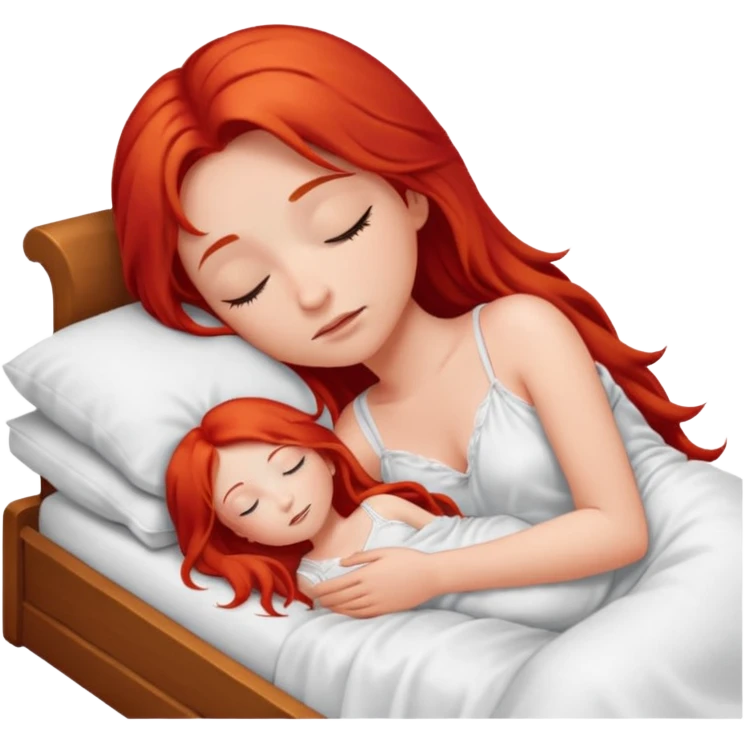 Red long hair girl sleeping in bed alone emoji