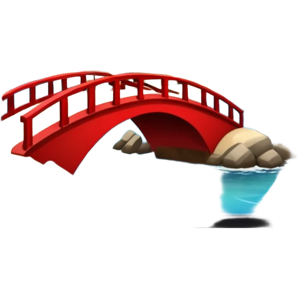  island with modern buildings, beaches with palm trees, and a red bridge on one side emoji