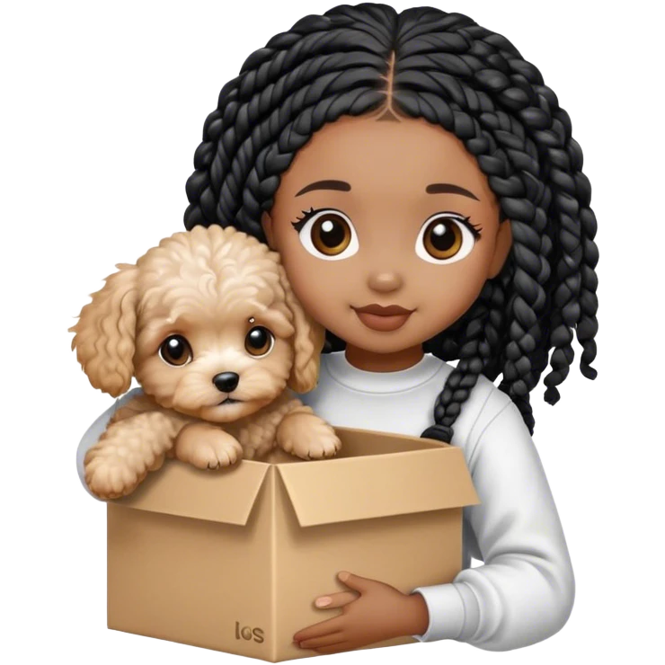 cute small adorable maltipoo puppy in black girl with box braids arms emoji