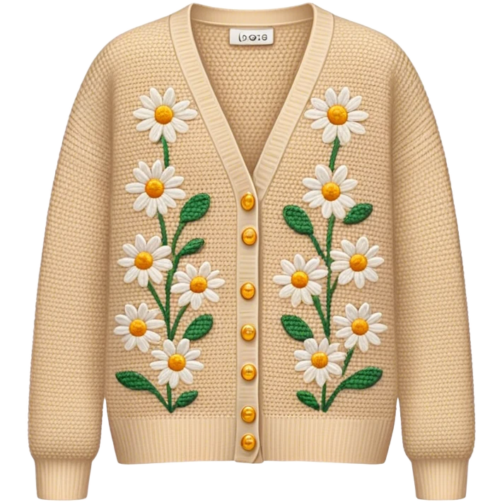 beige crocheted cardigan embroidered with small daisies emoji