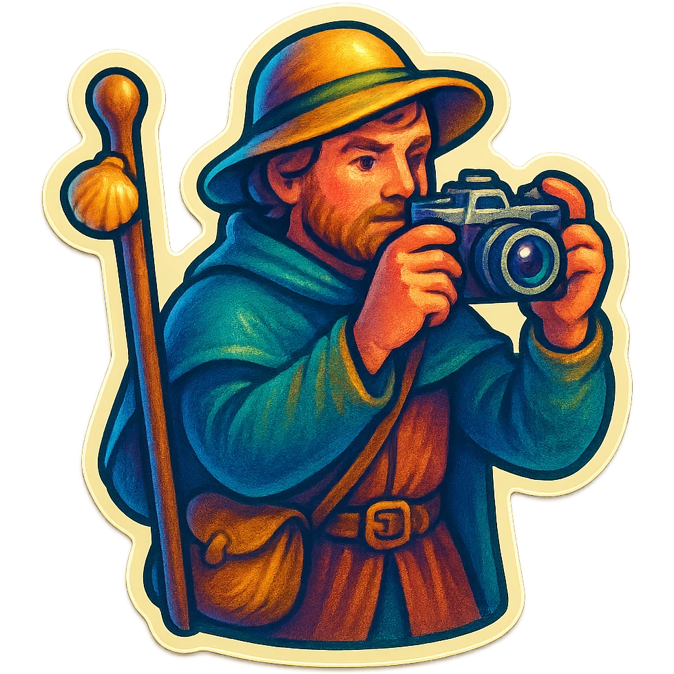 medieval pilgrim holding a camera emoji