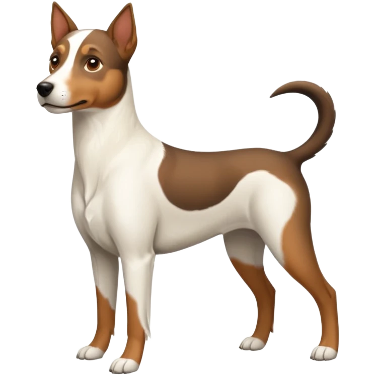 a full body large white parson russell looking dog the size of a kelpie with light brown ears and a light brown patch on one eye and a large snout emoji