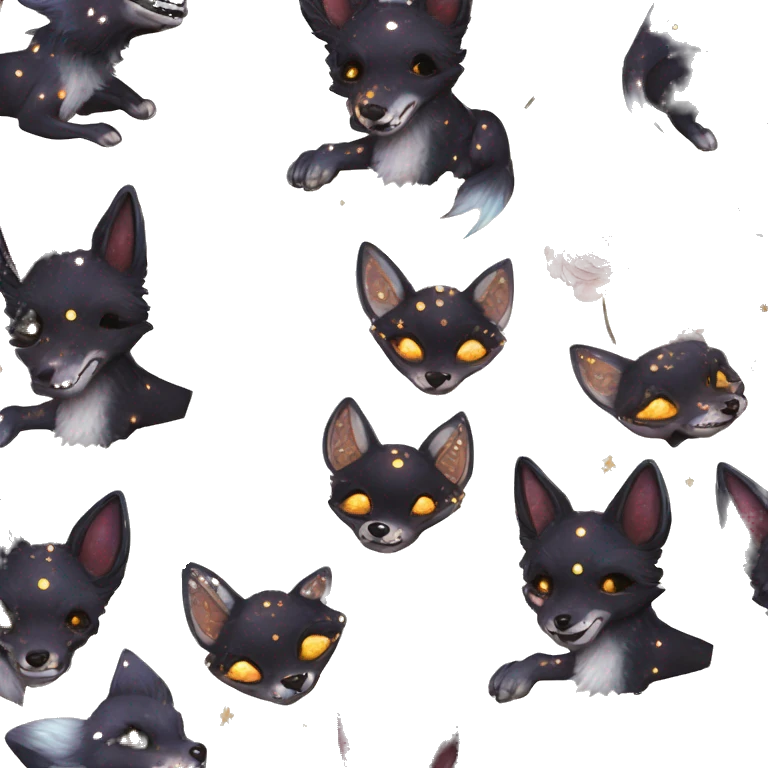 Black iridescent dog fox zombie skeleton gold mechanical nebula galaxy stars flowers fairy lights vintage emoji