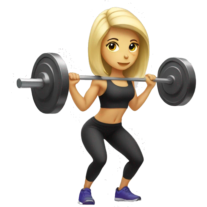 Blonde girl doing squats with barbell emoji