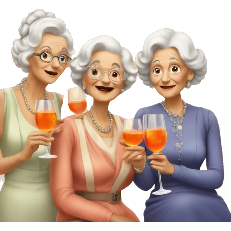 Three beautiful old ladies drinking aperol  emoji