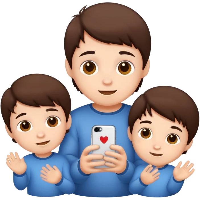 Three cute little brunette brothers playing  emoji