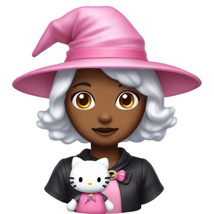 Hello kitty with witch pastel pink hat emoji