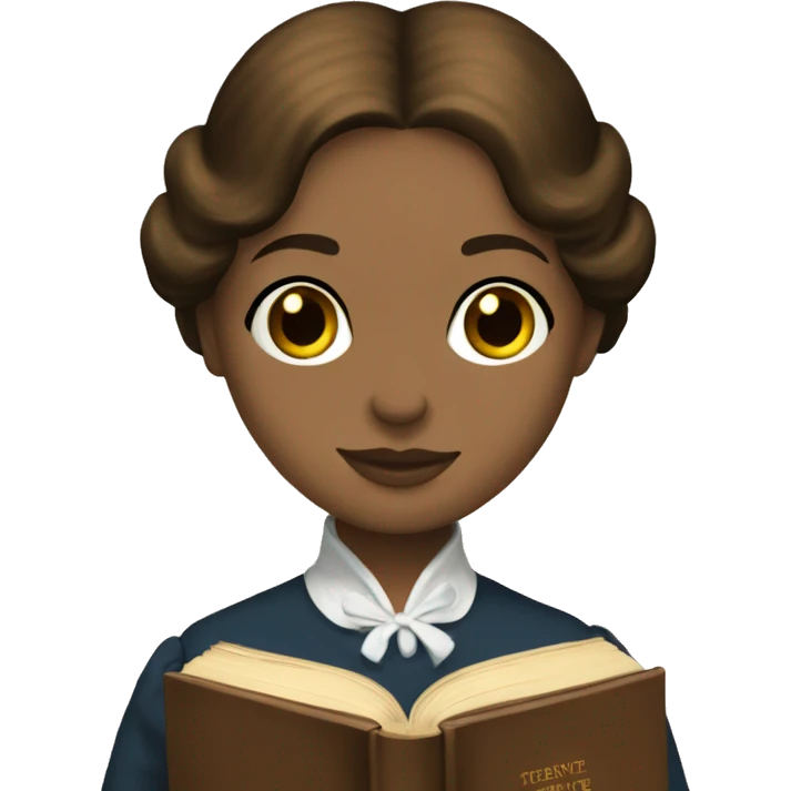Charlotte Bronte holds a book in her hand emoji