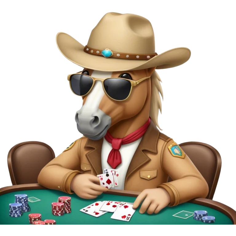 horse playng poker wearing cowboy hat wearing sunglasses emoji