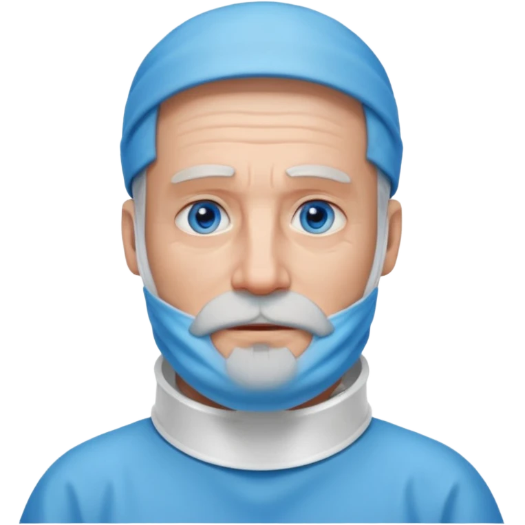 Older man with a full beard, a medical neck brace, and blue eyes. emoji