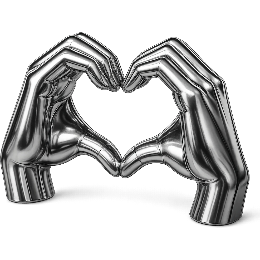 heart hands icon, hands forming a heart, shiny metallic look, reflective surfaces emoji