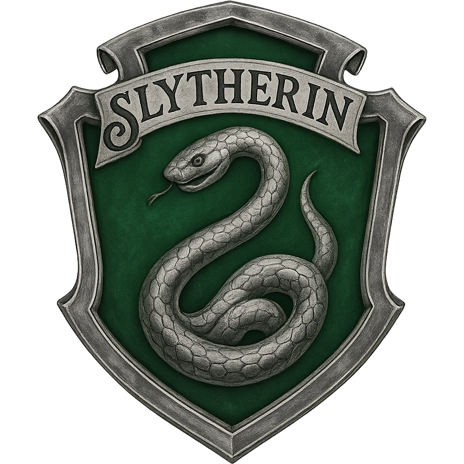 Slytherin Hogwarts badge, snake motif, green background, silver accents emoji