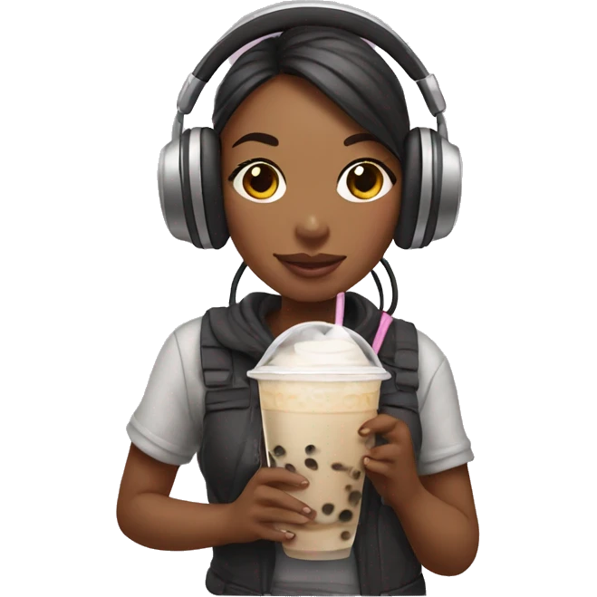 girl holding boba tea and wearing headphones emoji