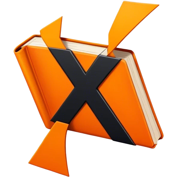 A bright orange book with a black, bold X with an edgy texture, exuding energy and pure, unapologetic confidence..orange halo aura.. unstoppable emoji
