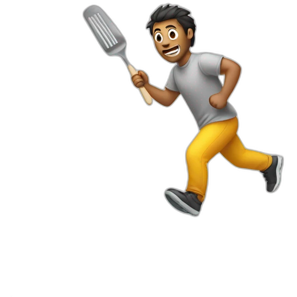 Man runs behind fly with spatula emoji