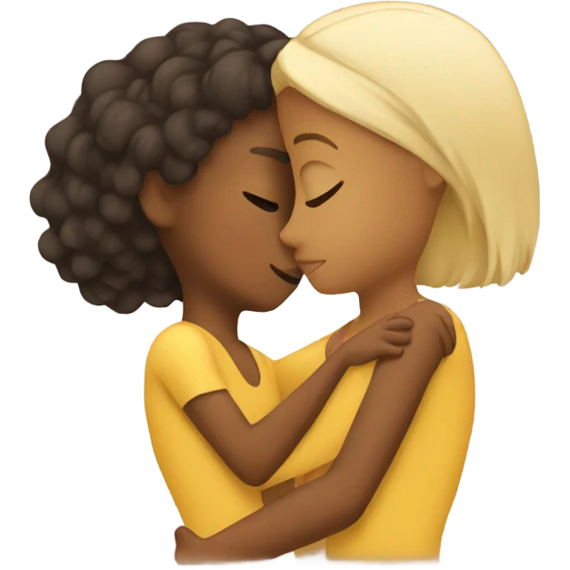 Brown girl hugs blonde  emoji