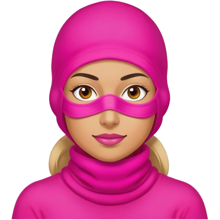 confident woman hustler wearing a bright pink balaclava, business entrepreneur, ambitious emoji