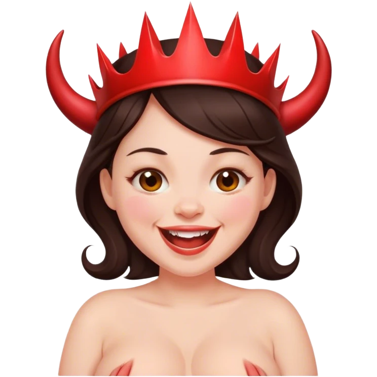 Pregnant brunette laughing with devil crown  emoji