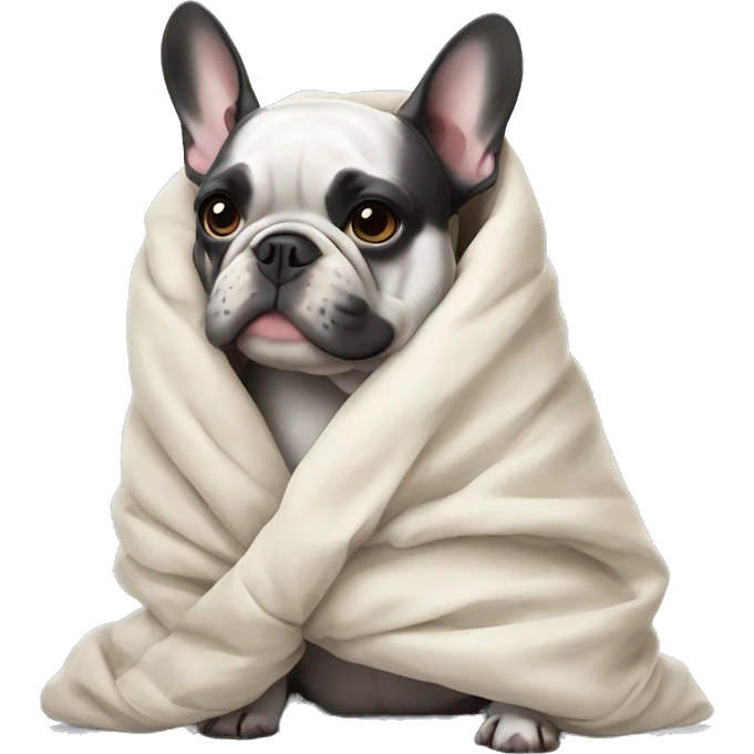 A French bulldog wrapped in a duvet emoji