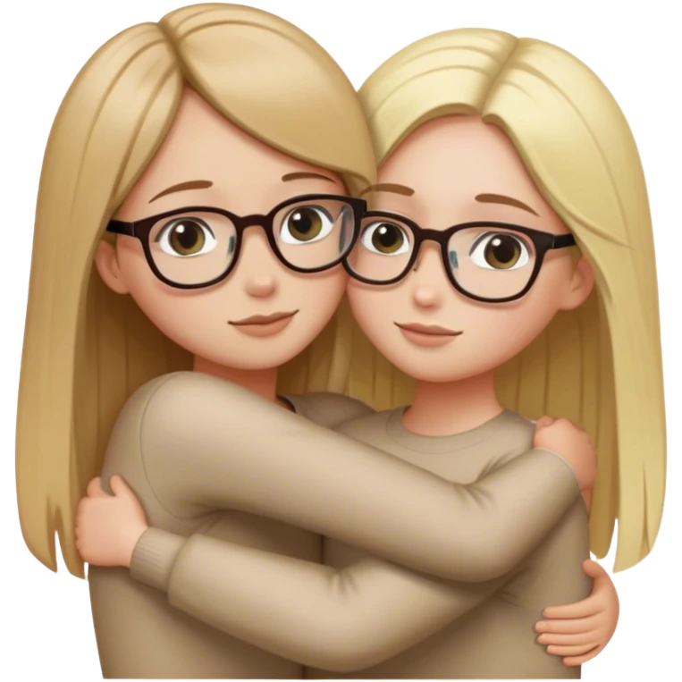 Girl with short straight brown hair hugging a girl with long blonde hair. Both wears eyeglasses emoji