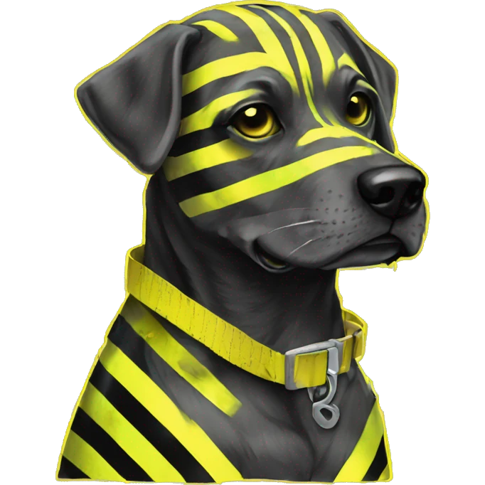.Zombie_ Vaporwave black holographic oilslick zombie dog yellow caution tape graffiti yellow black stripes emoji