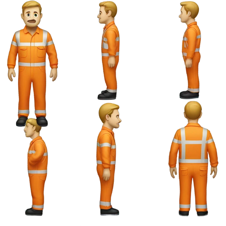 white man standing wearing orange hi visibility overalls  emoji