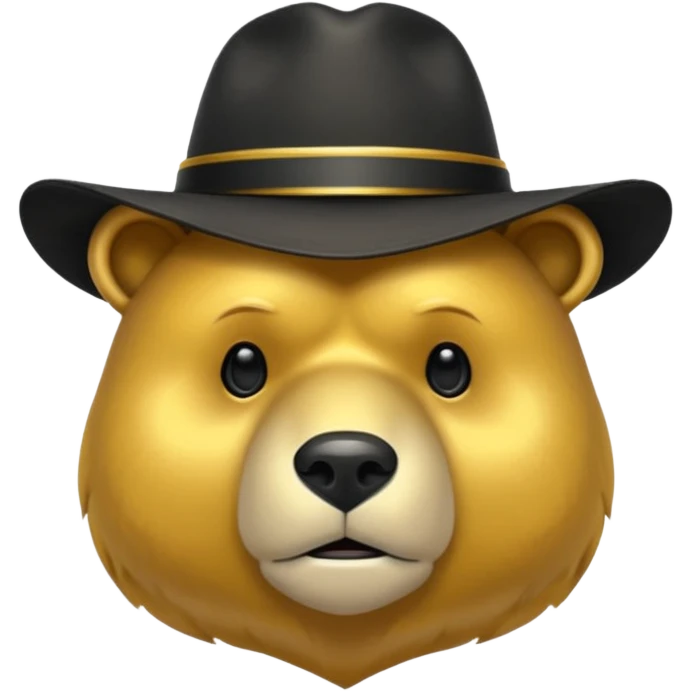 Oso dorado con sombrero negro  elegante y moño negro triste animatronico emoji