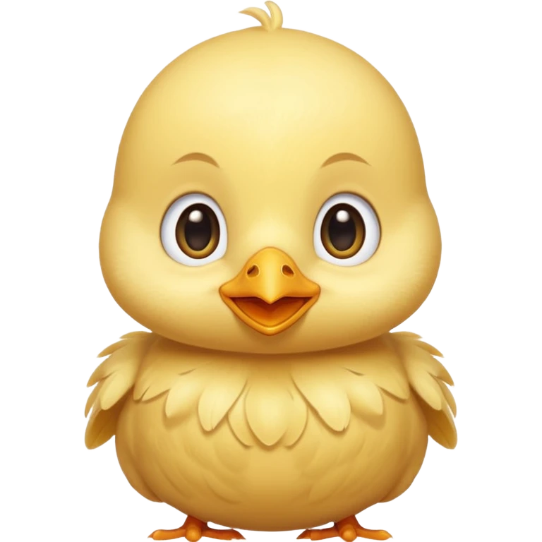 Cute baby chick named Lex, smiling with big shiny eyes, soft yellow feathers, round head, very adorable emoji style emoji