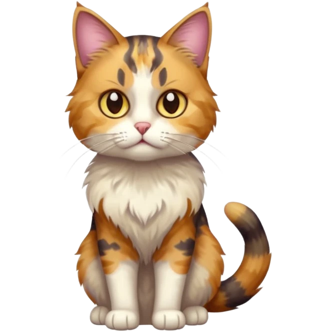 full body anxious looking colourful light calico tabby cat with hazel eyes emoji