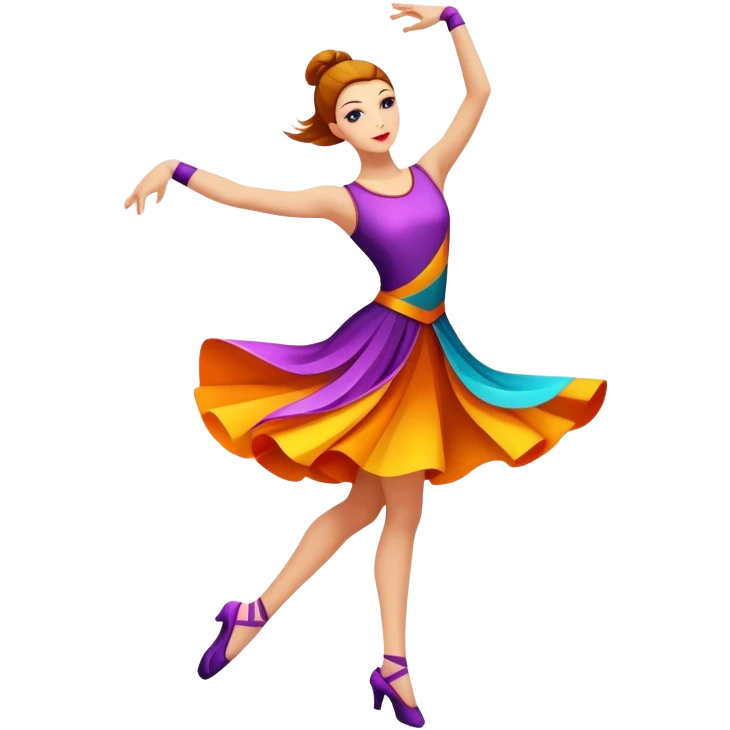 Icon for Contemporary Dance: bright modern clothing, dynamic abstract shapes, movement lines, and stage lighting like spotlights. The icon should convey the energy and creativity of contemporary dance through symbols and visual elements. Transparent background. emoji