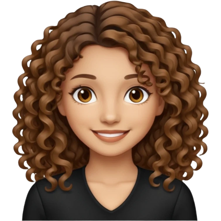 brown balayage hair long curly (not to much curly/not afro), light skin tone, brown eyes, not too skinny, black outfit emoji