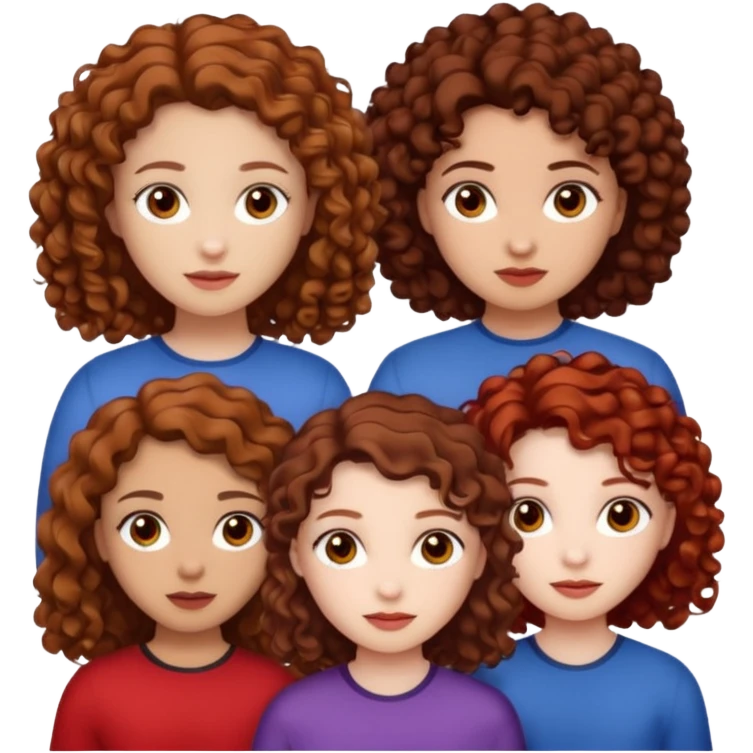4 group of girls first one light skin brown hair curly and hazel eyes second one light skin brown curly hair brown eyes third one black straight hair pale skin and brown eyes fourth one red hair pale skin hazel eyes emoji