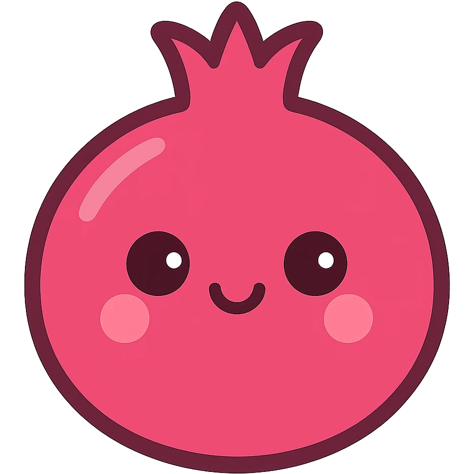 cartoon style pink pomegranate with cute face emoji