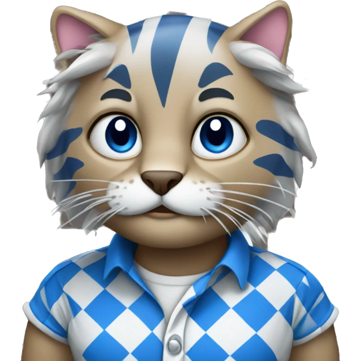 wildcat wearing bright blue and white checkerd shirt emoji
