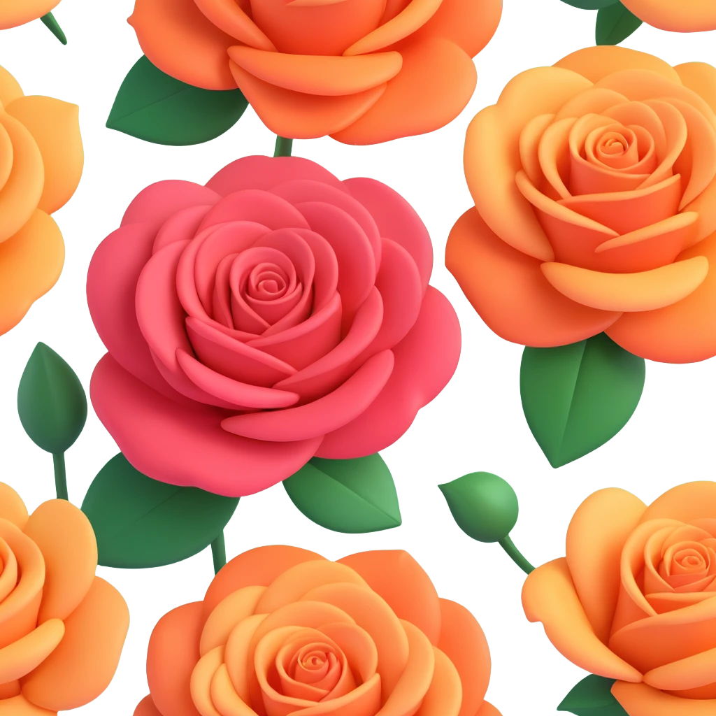 Redraw the illustration with roses in iOS 3D style: volumetric soft shapes, smooth gradients, realistic shadows, modern look like iOS icons. No text, light or transparent background. emoji