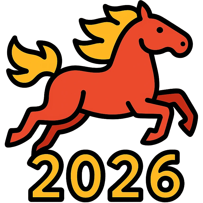 
Running red fire horse symbol of new year 2026 according to Asian Chinese calendar. greeting card or banner. vector illustration emoji