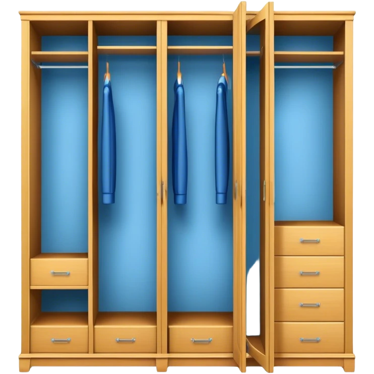 Icon for Furniture Design: a blueprint of a wardrobe without clothing inside, featuring a 3D installation with dimensions and a ruler or measuring tape. The icon should represent the detailed design and measurement process in furniture creation. Transparent background. emoji