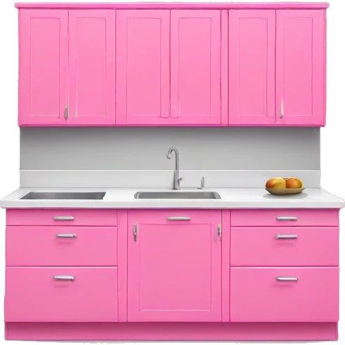 Realistic front facing bubblegum pink hanging kitchen cabinets. emoji