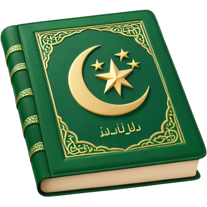 Closed Quran with the Islamic Symbol on it (moon and star) green emoji
