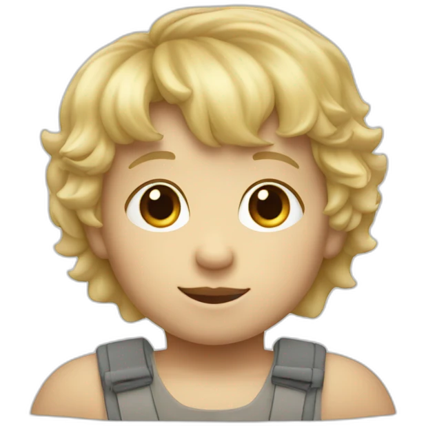 Toddler boy with short fringe and slightly curly blonde mullet hairstyle emoji