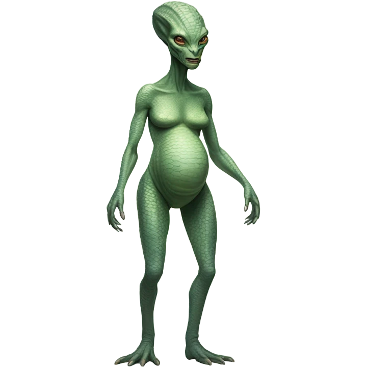 Pregnant Reptilian alien woman, full body emoji