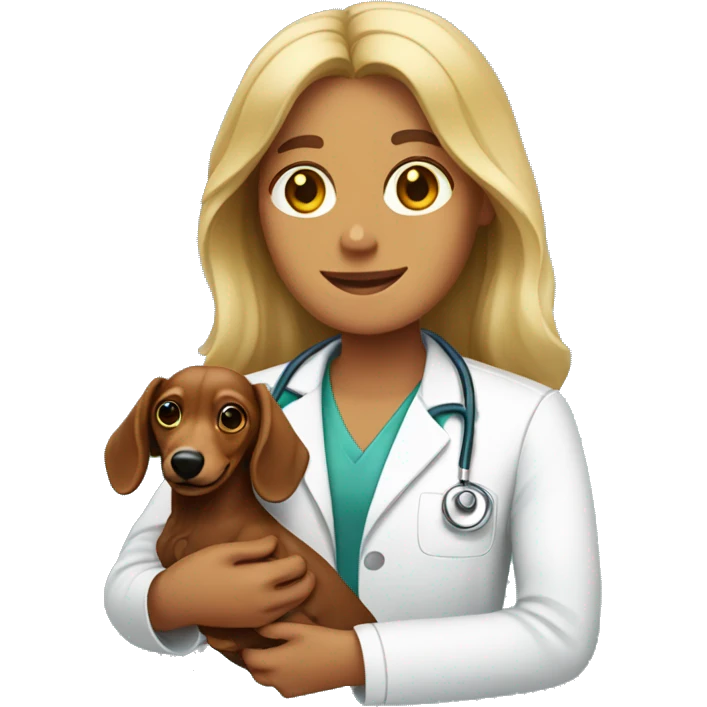 Medical worker holding a longhaired dachshund emoji