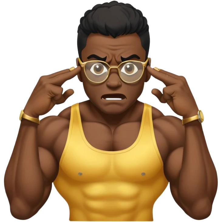 black bodybuilder with gold glasses frustrated pulling hair emoji