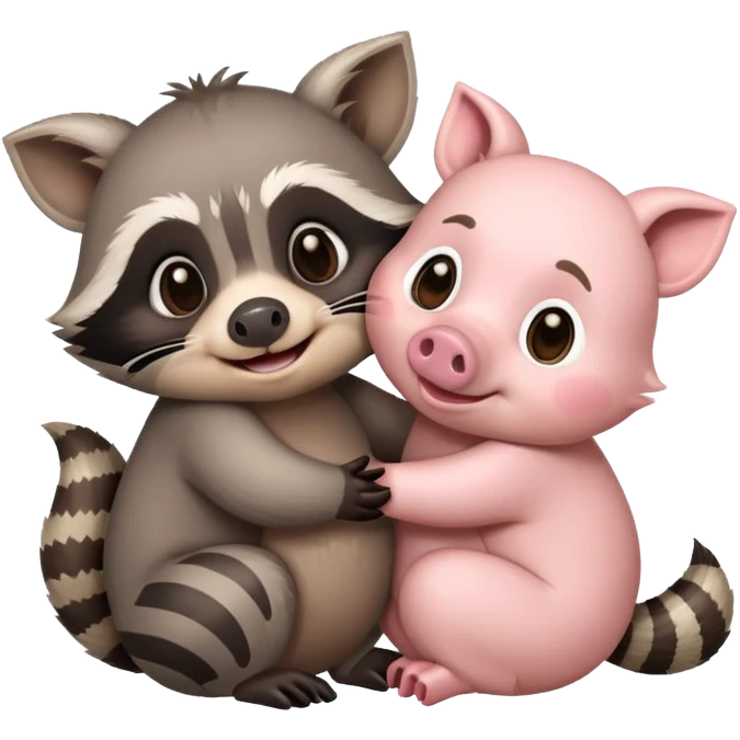 Raccoon and a pig hugging ￼ emoji
