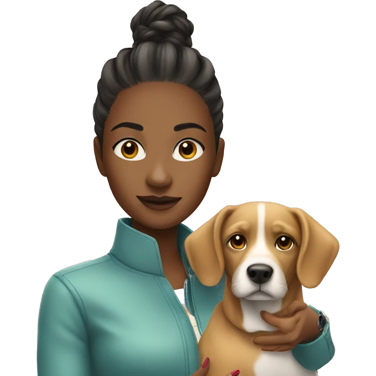 selfie of stylish girl indoors with dog  emoji